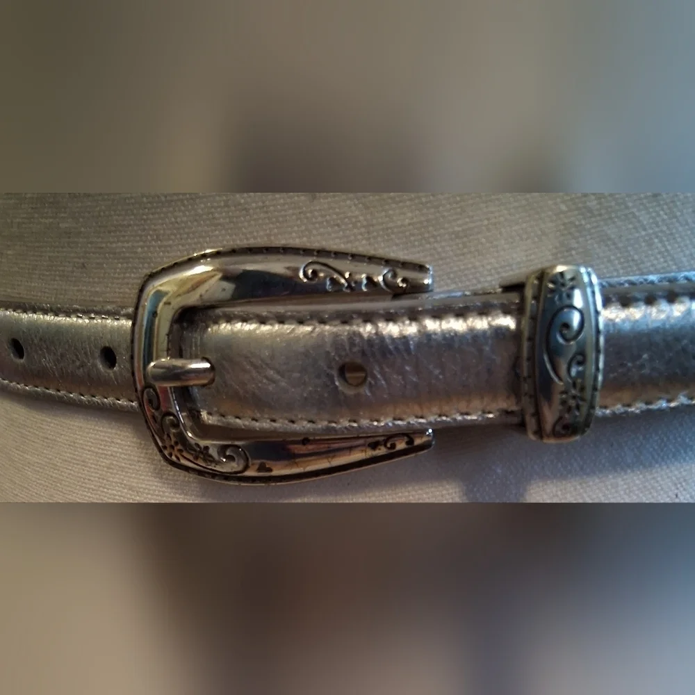 Vintage Y2K Brighton Silver Leather Boho Casual Everyday Belt w/ Hearts 36in